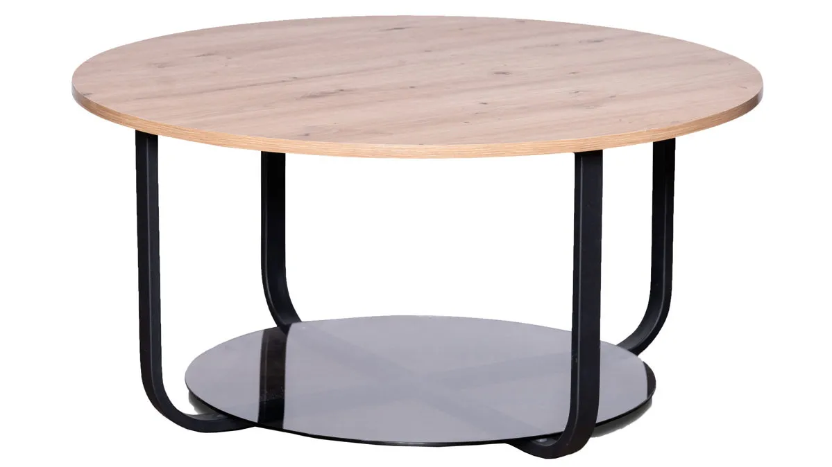 Couchtisch Merle 2, Artisaneiche & Schwarz - Durchmesser ca. 80 cm