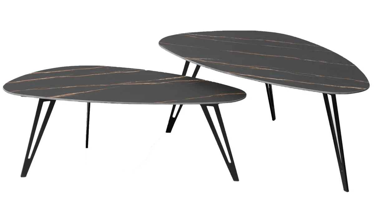 Couchtisch-Set Luis, Grau marmoriert Stein & Schwarz - zweiteilig