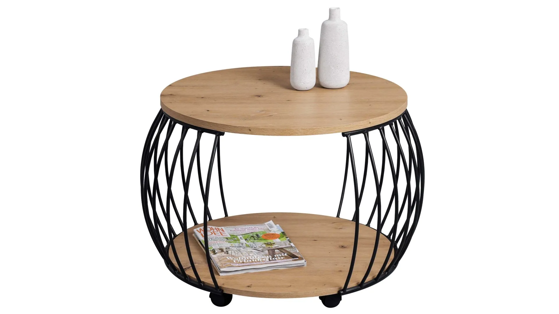 Couchtisch Peking, Artisan Eiche & Schwarz – Durchmesser ca. 60 cm