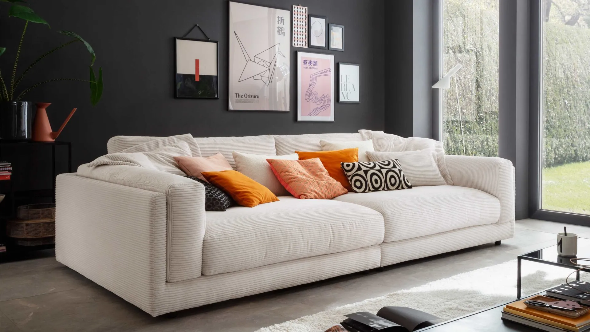 SOFAkultur Programm 760 - Bigsofa, schneeweißer Cordbezug - Länge ca. 294 cm