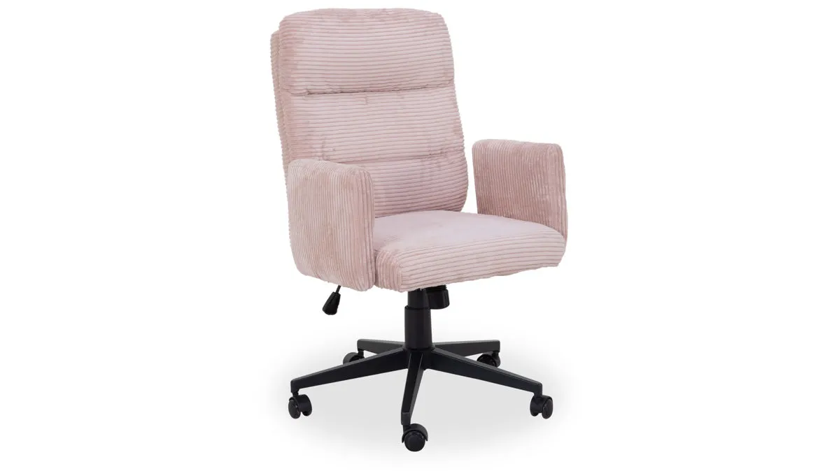 Drehsessel Charly, altrosafarbener Cordbezug & schwarzes Drehkreuz