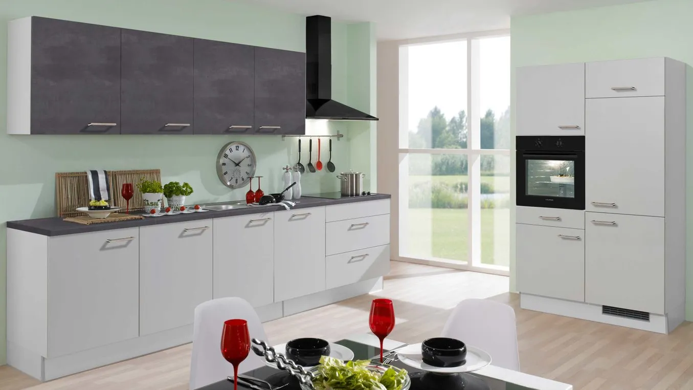 pino Einbauküche inklusive Einbaugeräte, Lichtgrau & Graphitgrau - zweizeilig