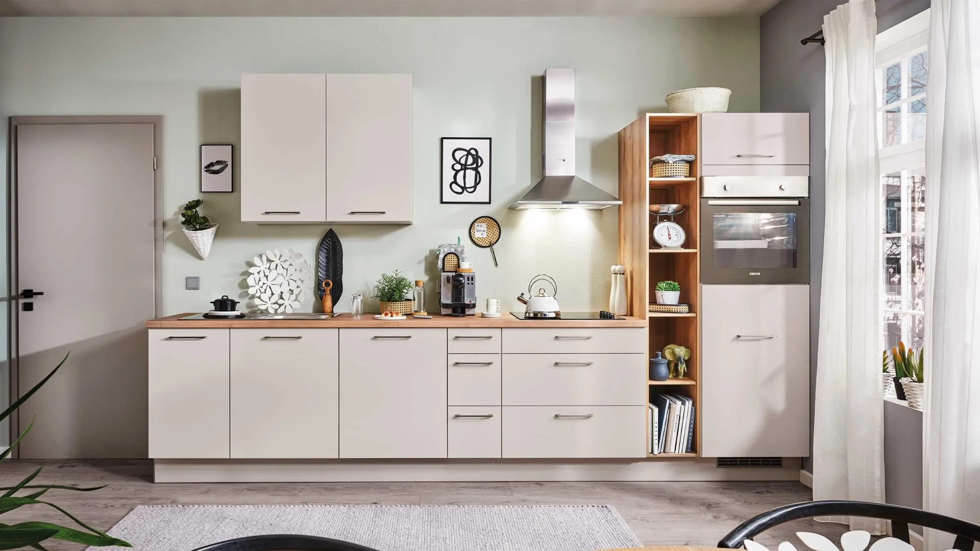 pino Einbauküche inklusive Einbaugeräte, Kaschmirgrau - Länge ca. 365 cm