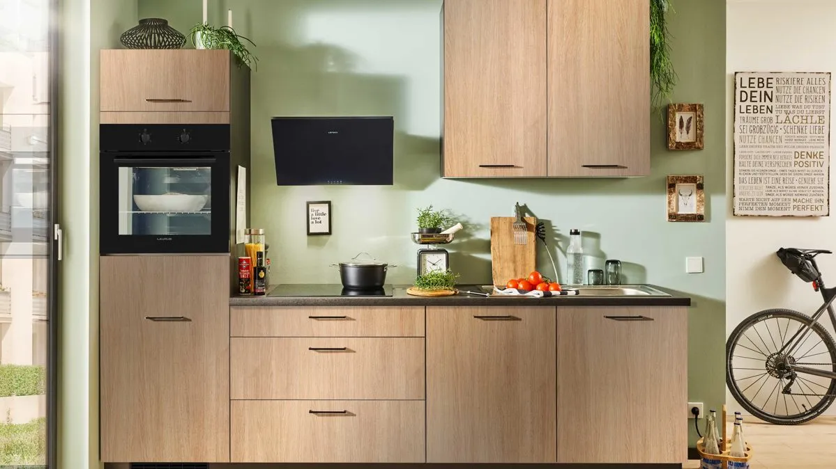 pino Einbauküche inklusive Einbaugeräte, Eiche Aviva - Länge ca. 270 cm