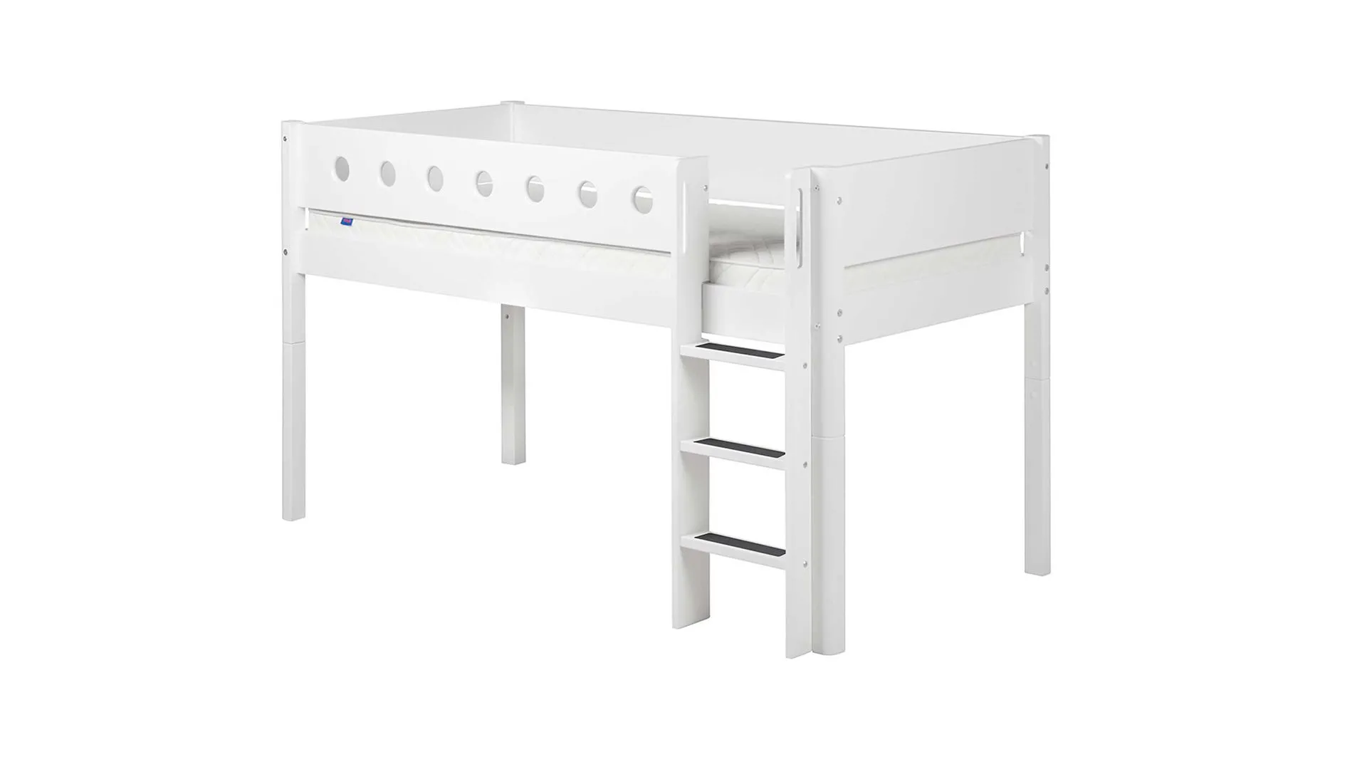 FLEXA White Halbhohes Bett mit senkrechter Leiter 90x200 cm, weiß - weiß