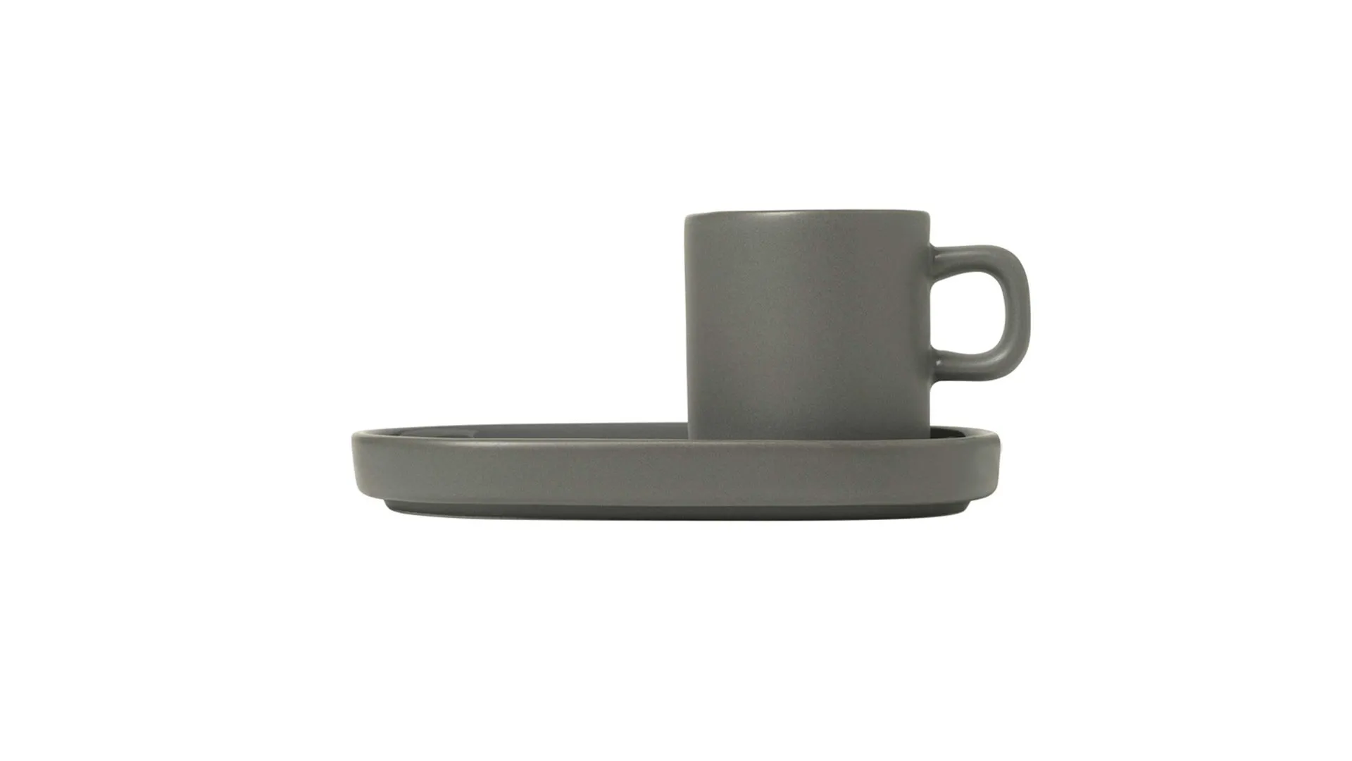 blomus Espressotassen-Set Pilar, zinnfarbene Keramik Pewter – vierteilig