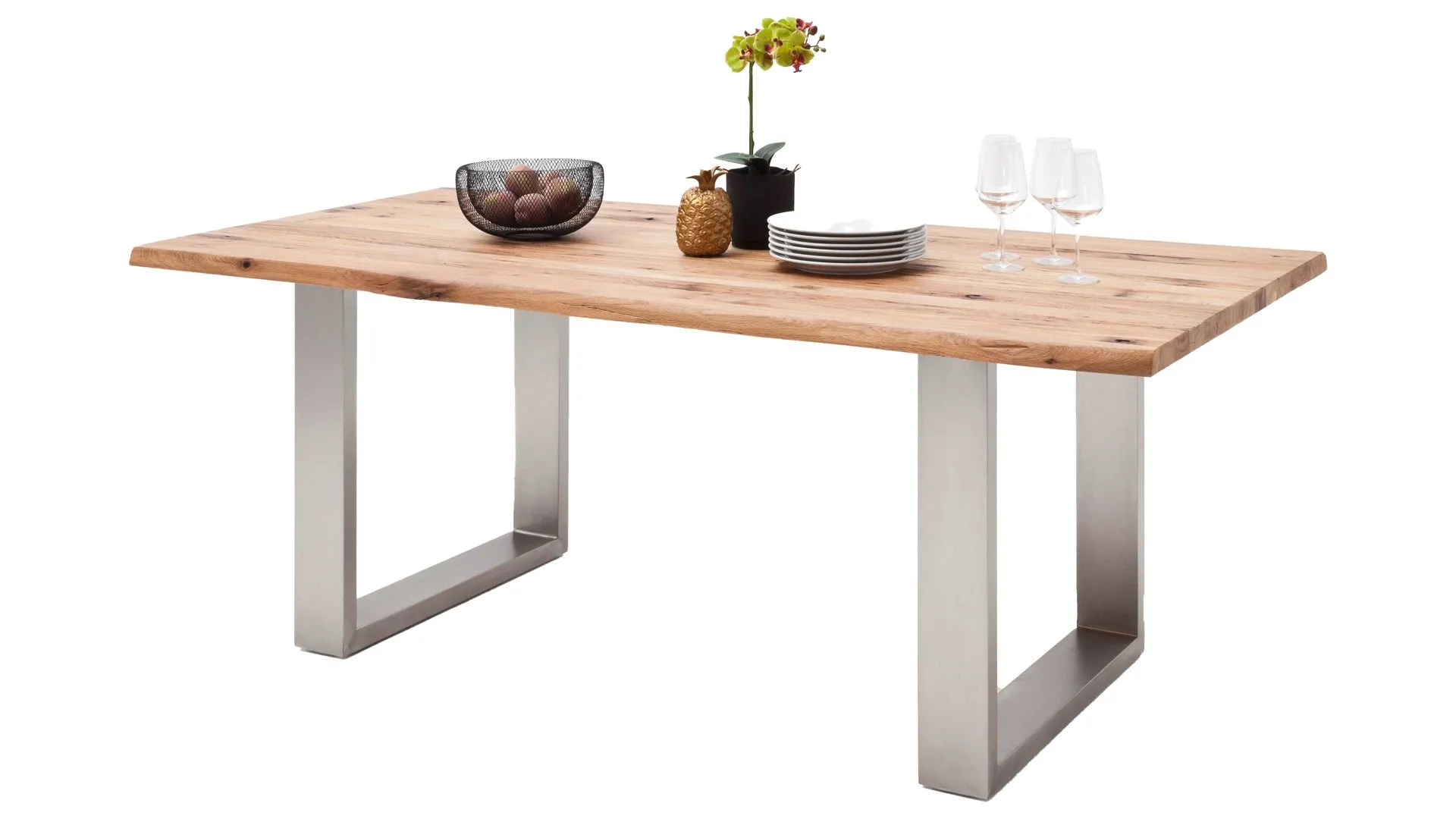 Esstisch Matras, Wildeiche & Edelstahl – ca. 180 x 100 cm