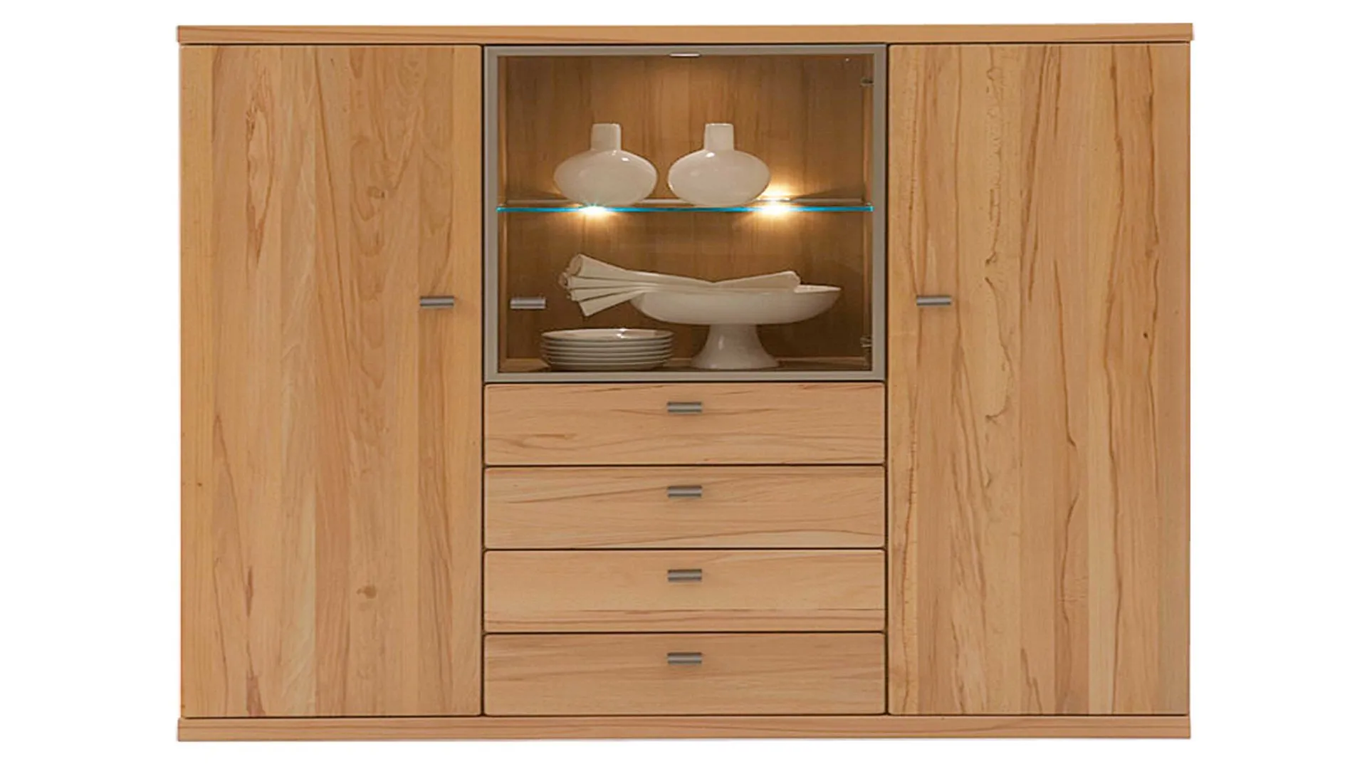 Viva Highboard, Kernbuche – drei Türen, vier Schubladen