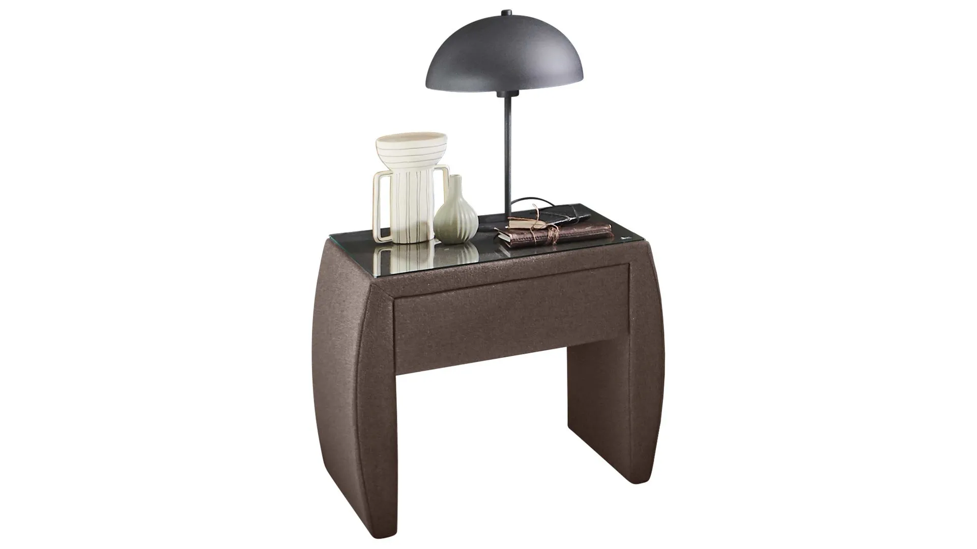 Nachtkonsole Gasira, umbragrauer Strukturbezug TMD 14