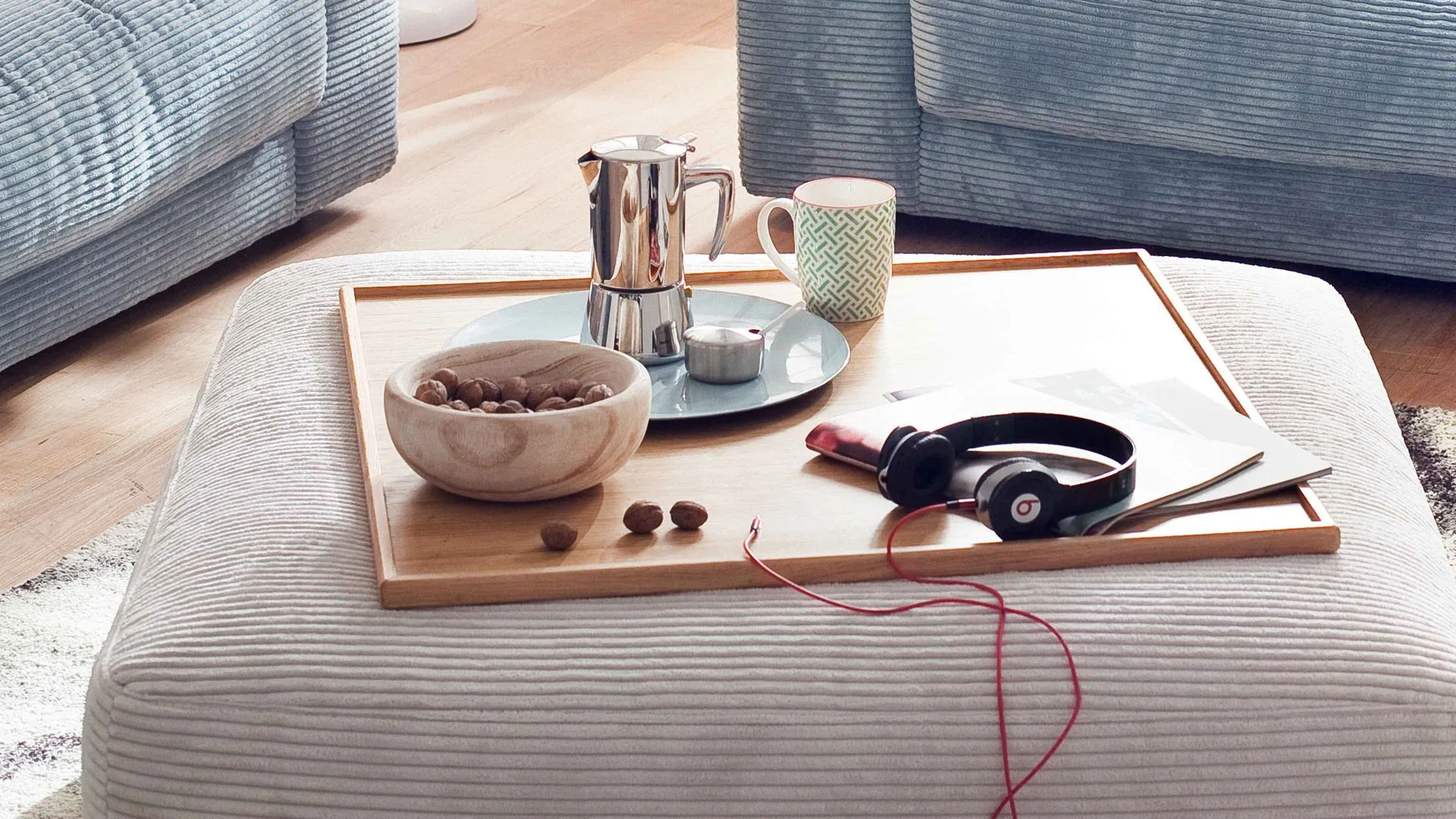 SOFAkultur Programm SK 267 - Hocker-Tablett, helles Holz - ca. 70 x 70 cm