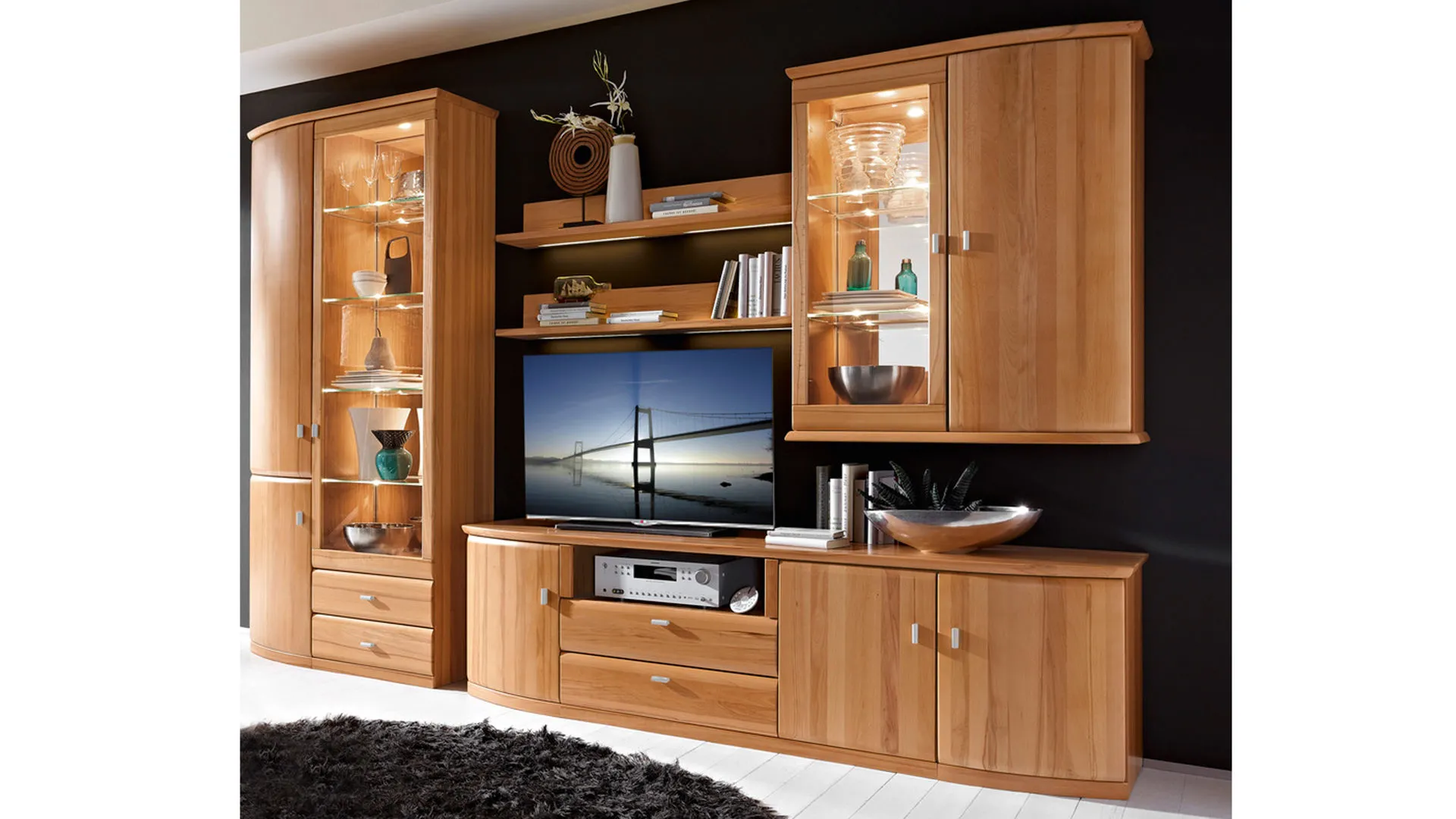 Vermont Wohnkombination, Kernbuche – Breite ca. 330 cm