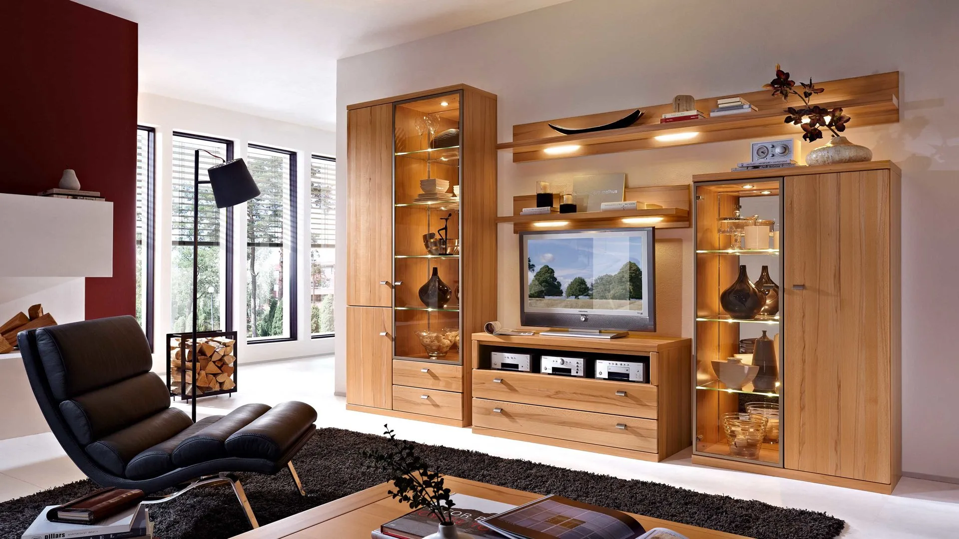 Viva Wohnkombination, Kernbuche – Breite ca. 345 cm