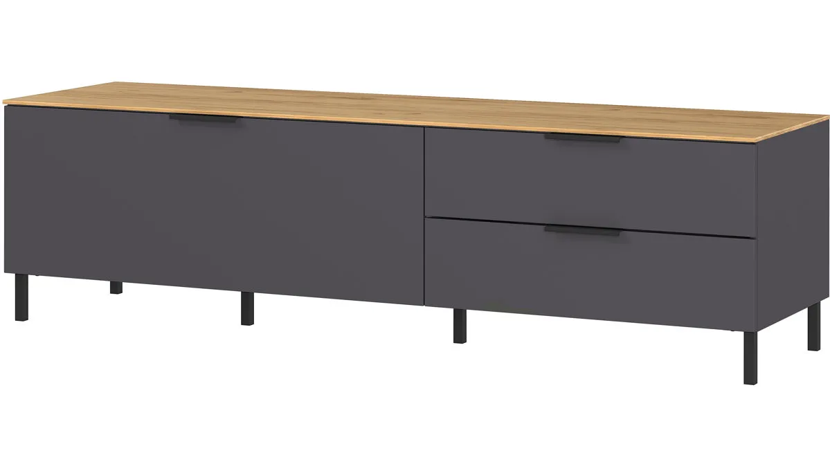 Wohnprogramm California - Lowboard, Graphit & Navarra Eiche - ca. 164 x 47 cm