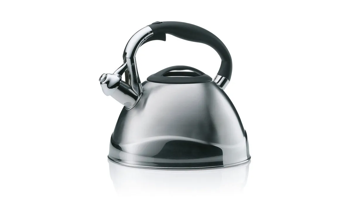 Wasserkessel, Edelstahl & Schwarz - ca. 22 x 22 cm