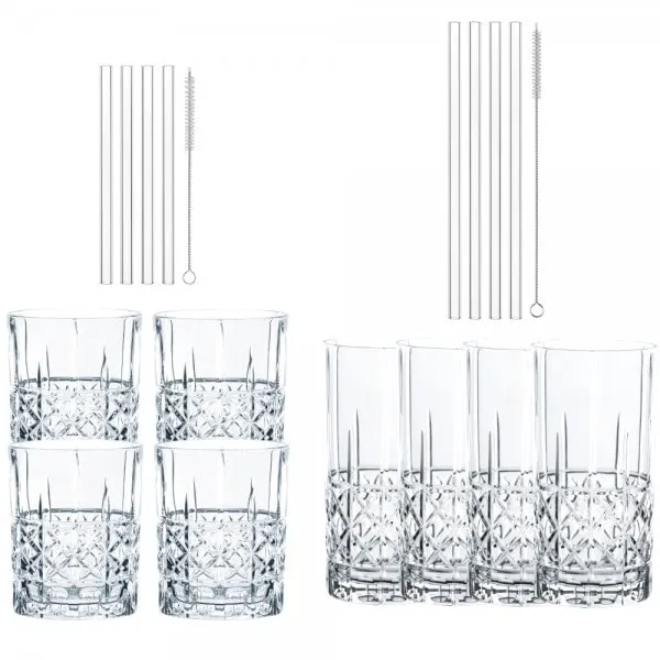 Spiegelau Becher- und Trinkhalm-Set Elegance Glas Klar (16-teilig)