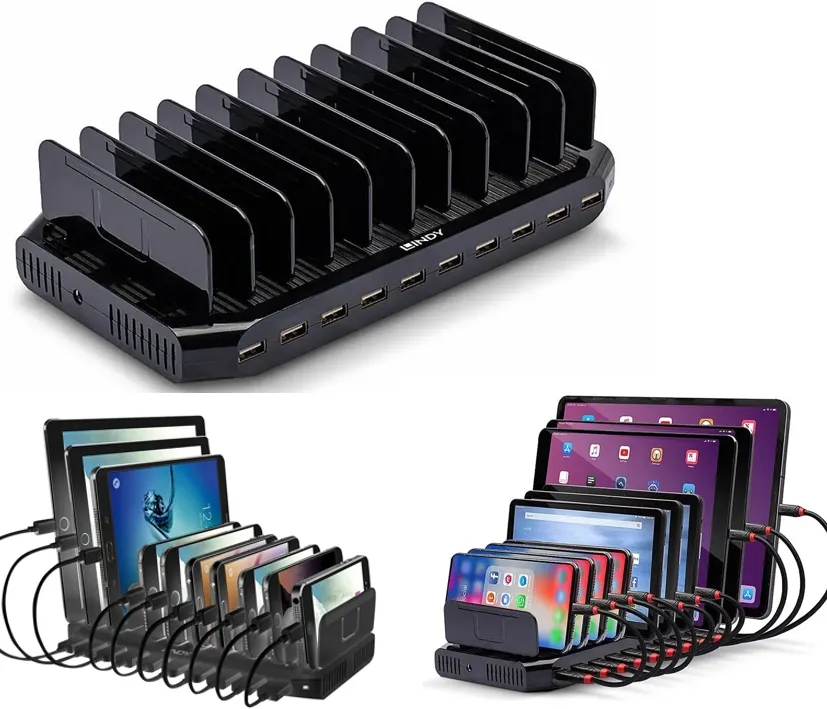10fach USB Ladestation für Tablet Handys Sammelstelle Ladestation mit Halterung