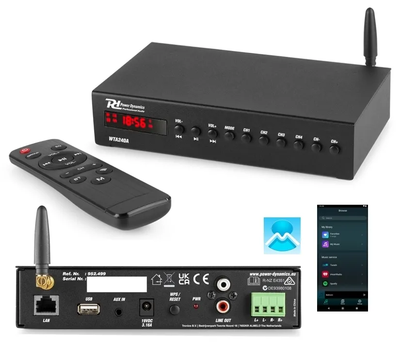 WIFI Player WT240A mit 2x60W Stereo-Verstärker Multiroom mit Bluetooth USB-Player AUX-IN FB