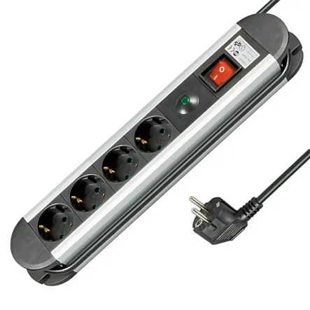 Steckdose 4-fach Steckdosenleiste schraubbar mit Überspannungschutz Blitzschutz Netzschalter Aluminium