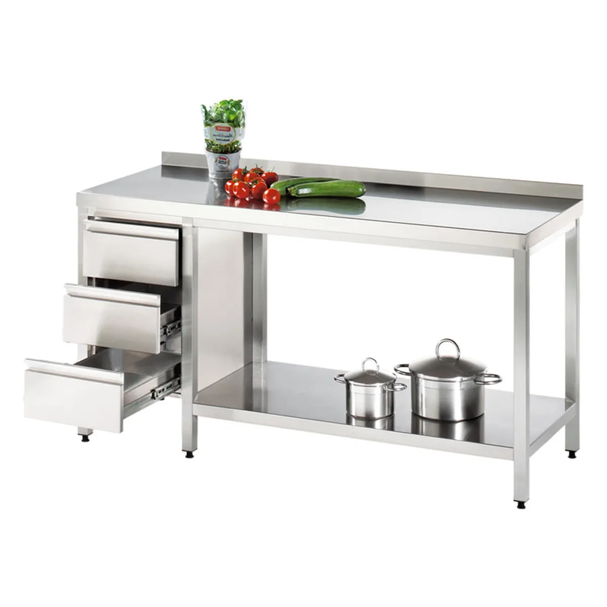 Arbeitstisch mit Grundboden und Schubladenblock links, mit Aufkantung - 1000 mm x 800 mm x 850 mm