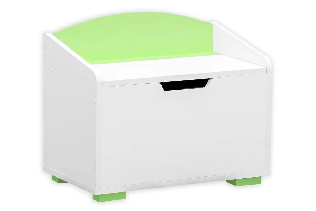 Kleine Kinderzimmer Truhe Daniel 07, Weiß / Grün - 50 x 60 x 35 cm, ABS Kanten, Stauraum für Bettwäsche, hohe Stabilität, Plattenstärke 18 mm