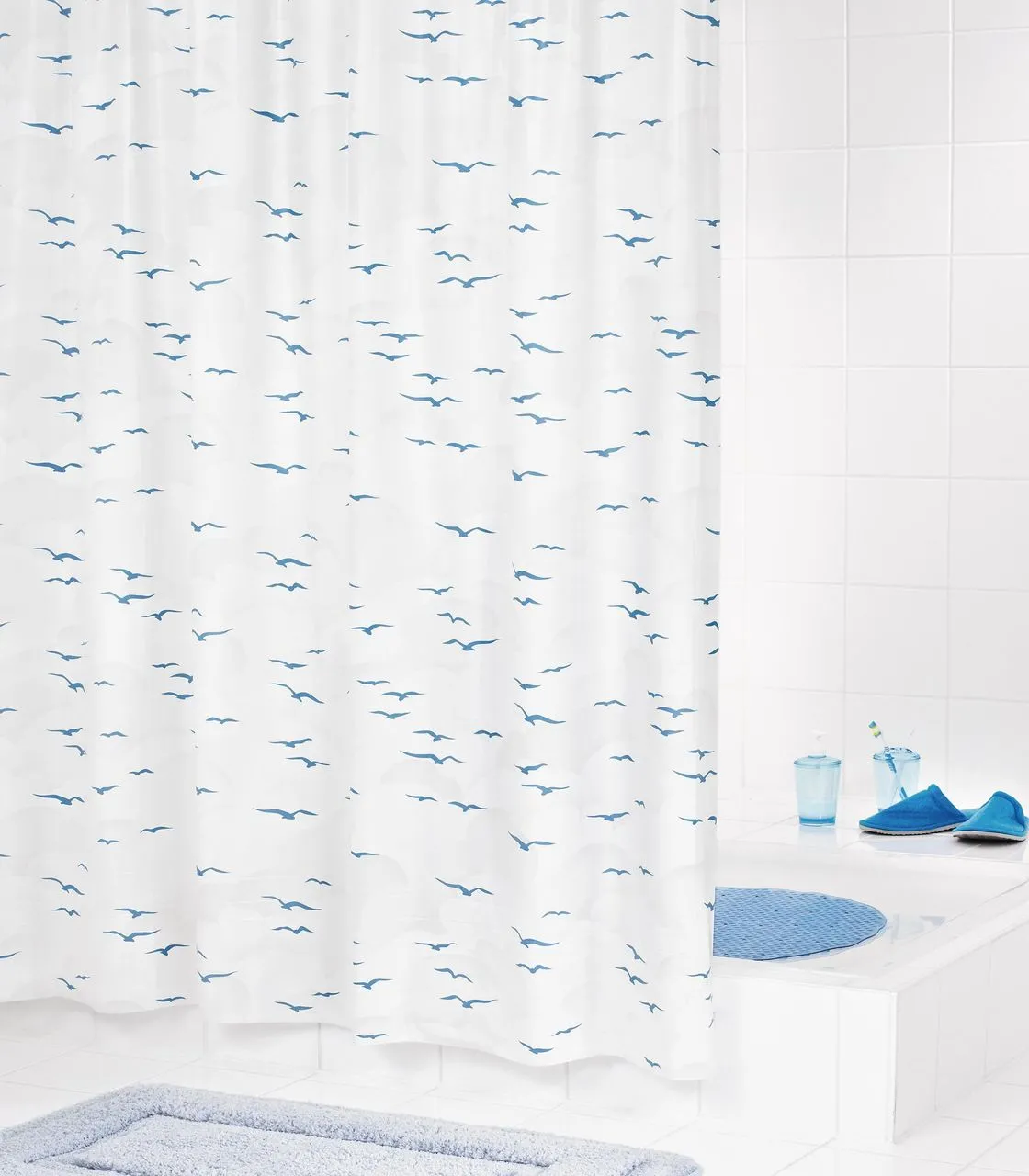 Duschvorhang Folie Sylt ca. 240x180 cm, blau, inkl. Ringe,