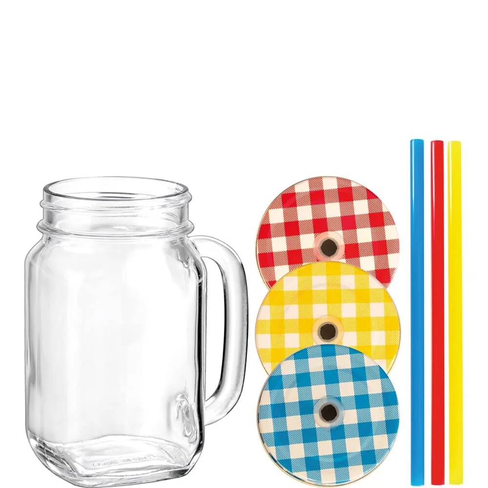 Country Henkelglas 48cl m. Dkl. u. Trinkhalm