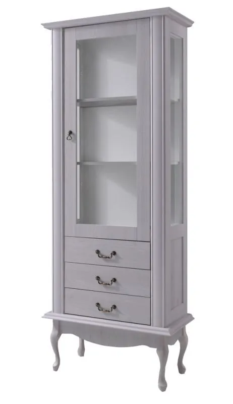 Vitrine Bignona 04, Farbe: Kiefer weiß - 196 x 75 x 42 cm (H x B x T)