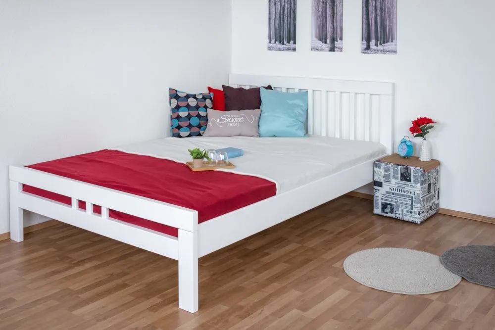 "Easy Premium Line" Doppelbett K8 in Überlänge 160 x 220 cm, Buche Vollholz massiv weiß lackiert