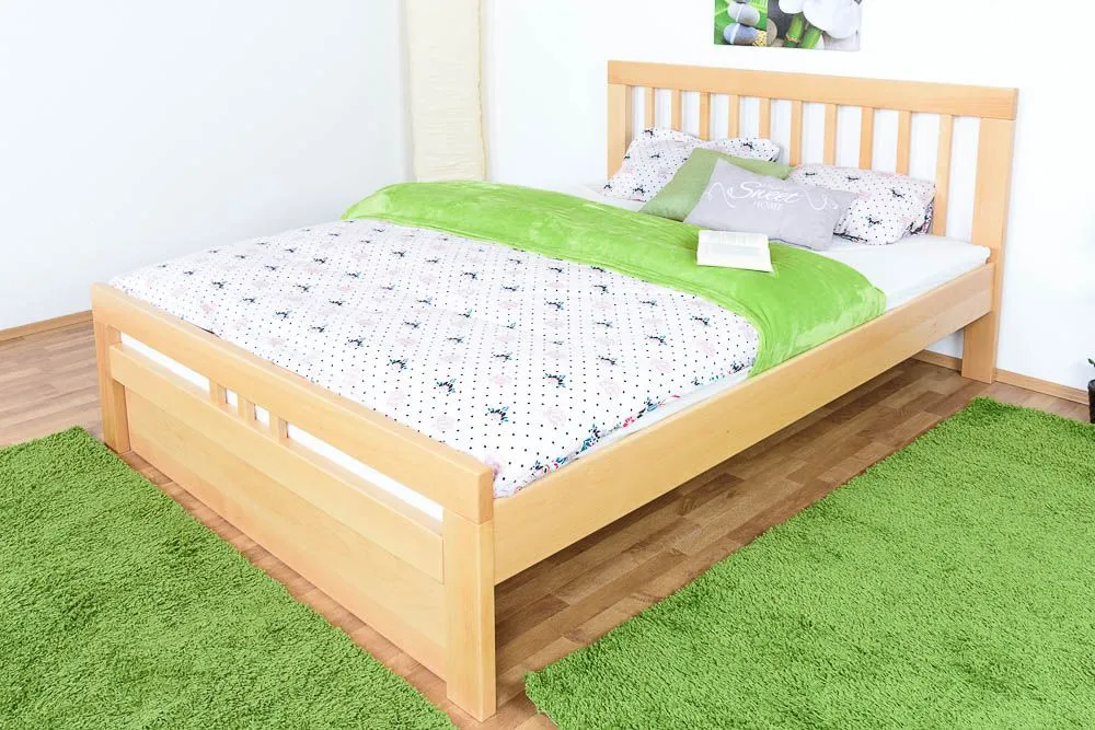 "Easy Premium Line" Doppelbett K8 in Überlänge 160 x 220 cm, Buche Vollholz massiv Natur, inkl. 1 Abdeckblende