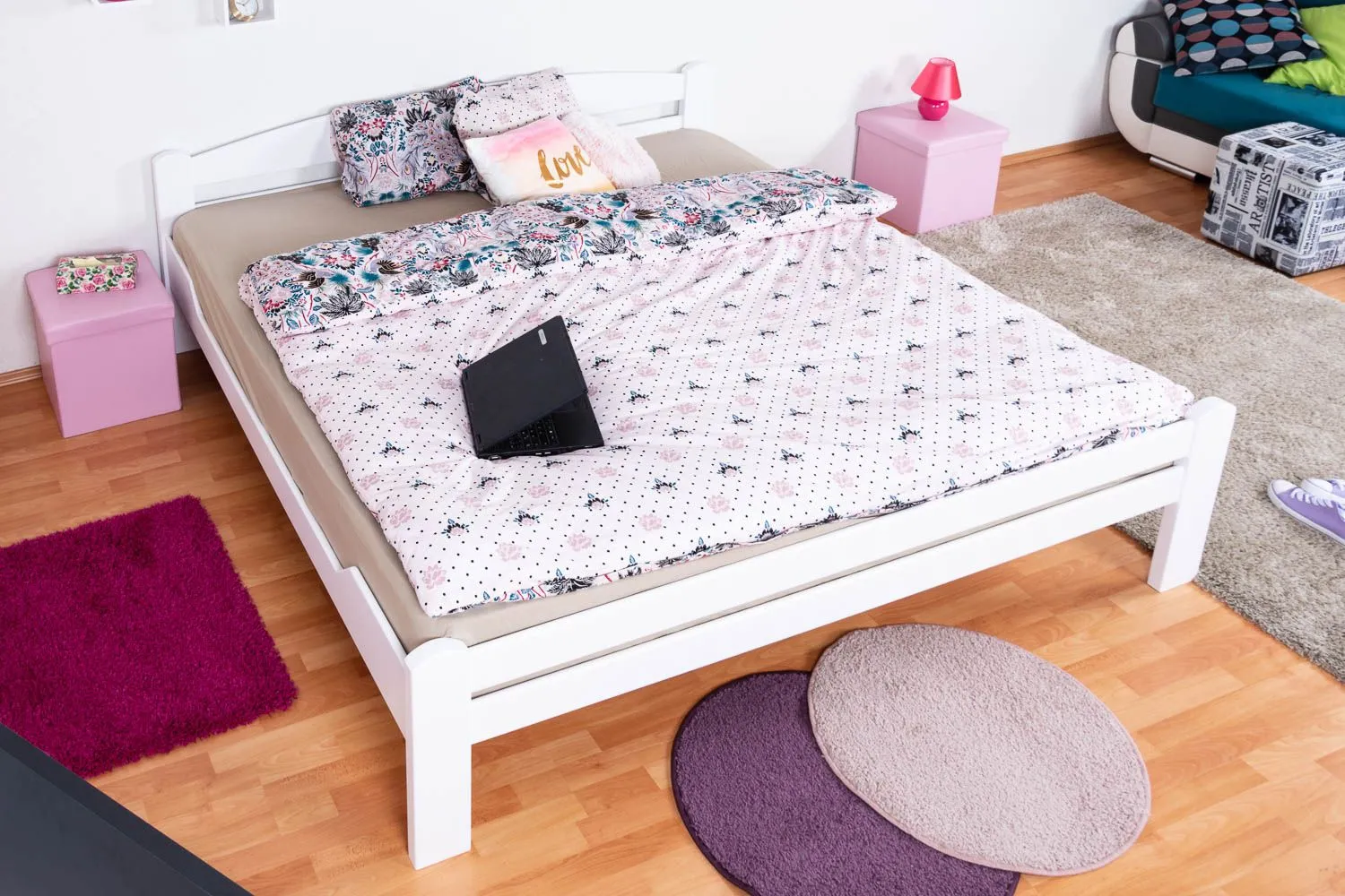 Jugendbett "Easy Premium Line" K4, 200 x 200 cm Buche Vollholz massiv weiß lackiert