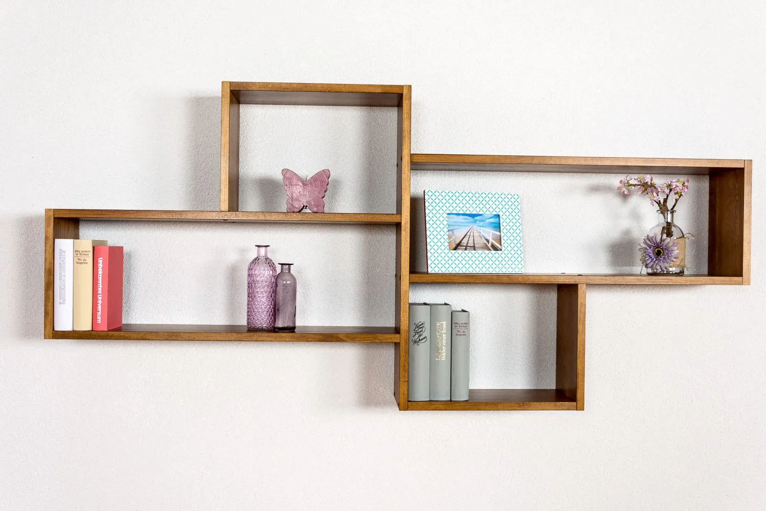 Hängeregal / Wandregal Kiefer massiv Vollholz Eichefarben rustikal Junco 282 - Abmessungen: 76 x 166 x 20 cm (H x B x T)