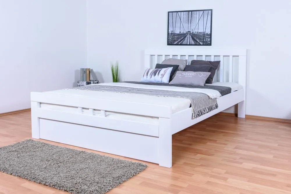 "Easy Premium Line" Doppelbett K8 in Überlänge 160 x 220 cm, Buche Vollholz massiv weiß lackiert, inkl.1 Abdeckblende