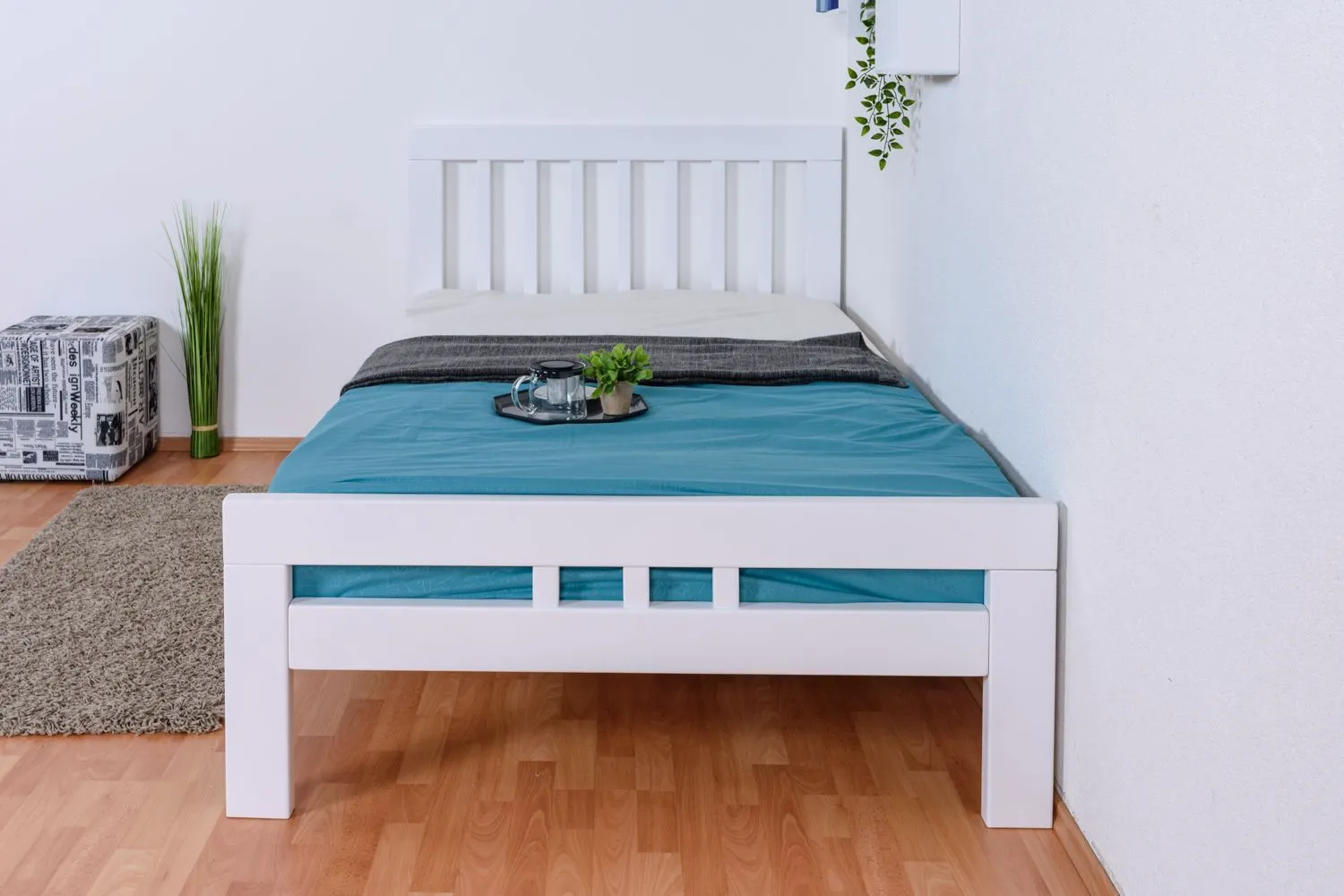 Jugendbett "Easy Premium Line" K8, 120 x 200 cm Buche Vollholz massiv weiß lackiert