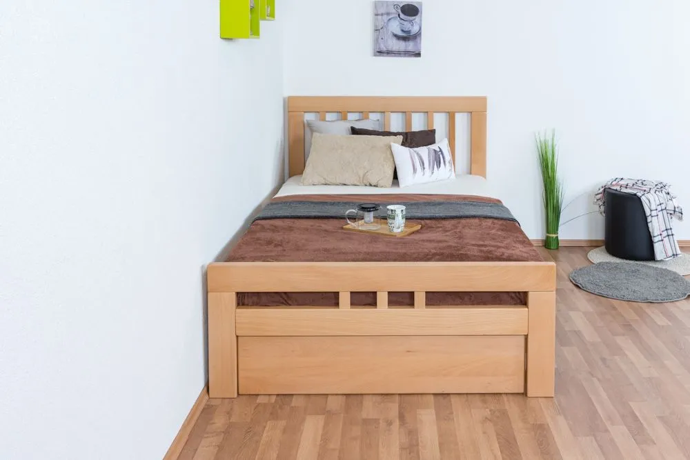 Einzelbett / Gästebett "Easy Premium Line" K8 inkl. 1 Abdeckblende, 120 x 200 cm Buche Vollholz massiv Natur