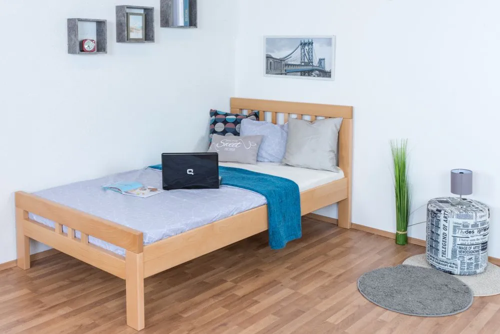 Einzelbett / Gästebett "Easy Premium Line" K8, 120 x 200 cm Buche Vollholz massiv Natur