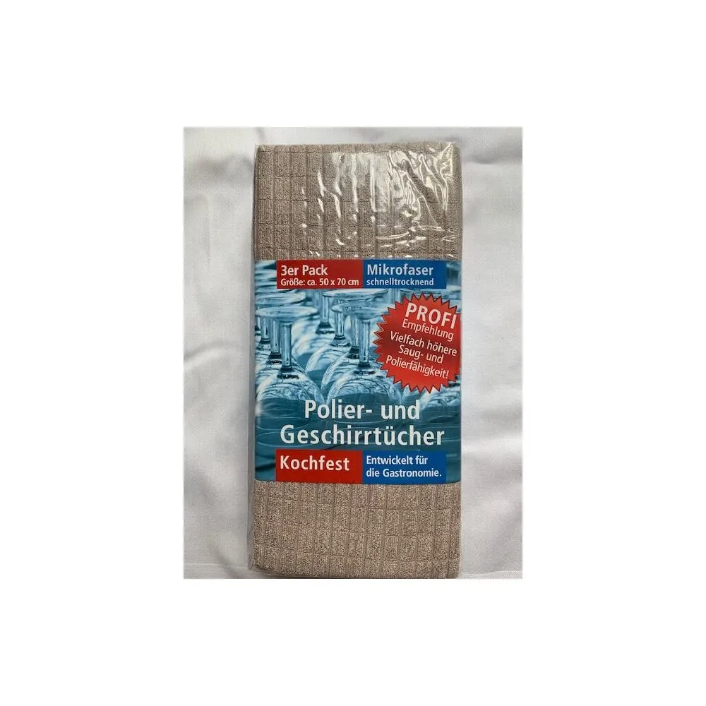 Gözze Gläserpoliertuch 50/70 cm, Frb. Taupe, 3er Pack