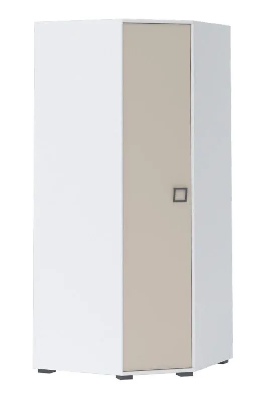 Drehtürenschrank / Eckkleiderschrank 15, Farbe: Weiß / Creme - Abmessungen: 198 x 86 x 86 cm (H x B x T)