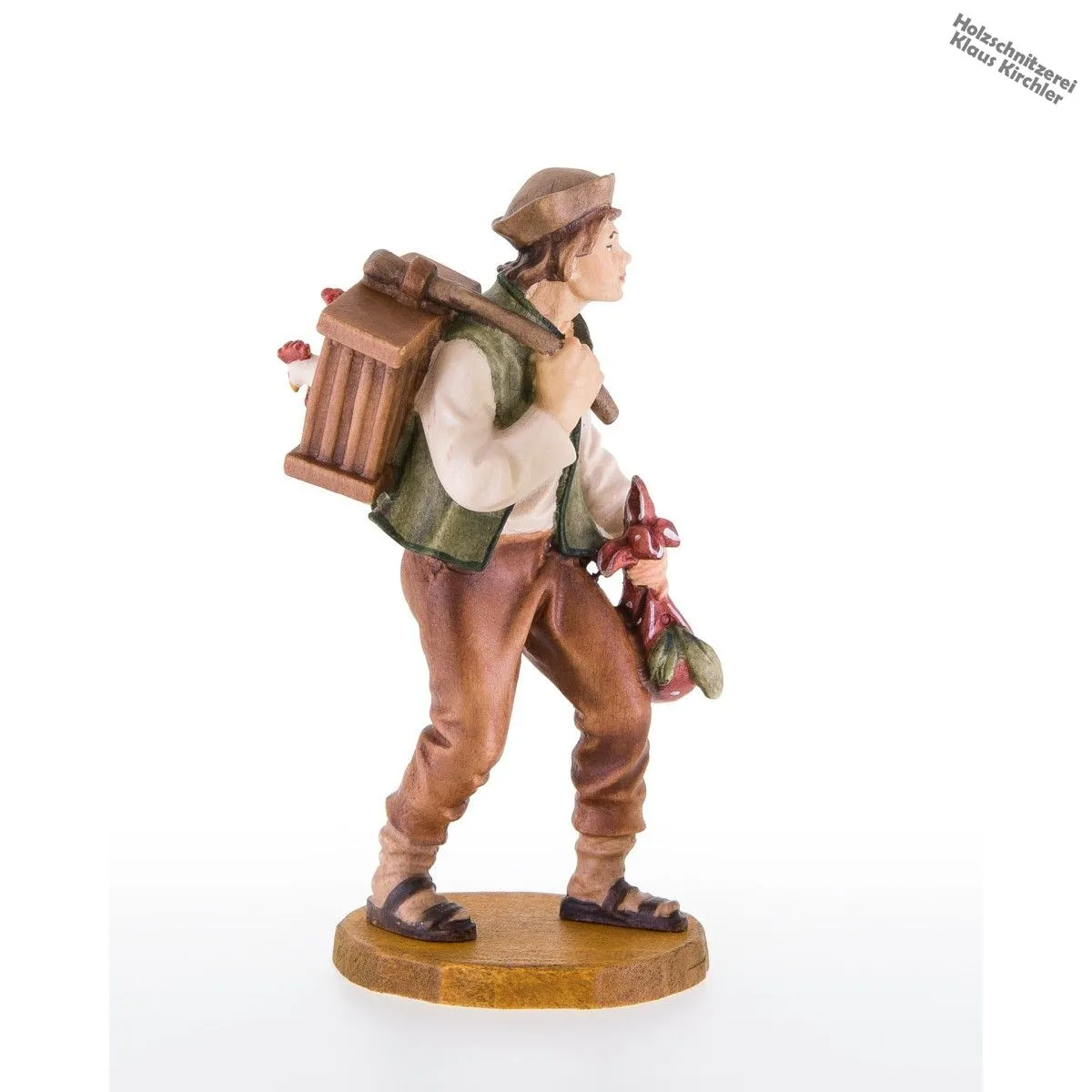 Hirt mit Huehnerkaefig