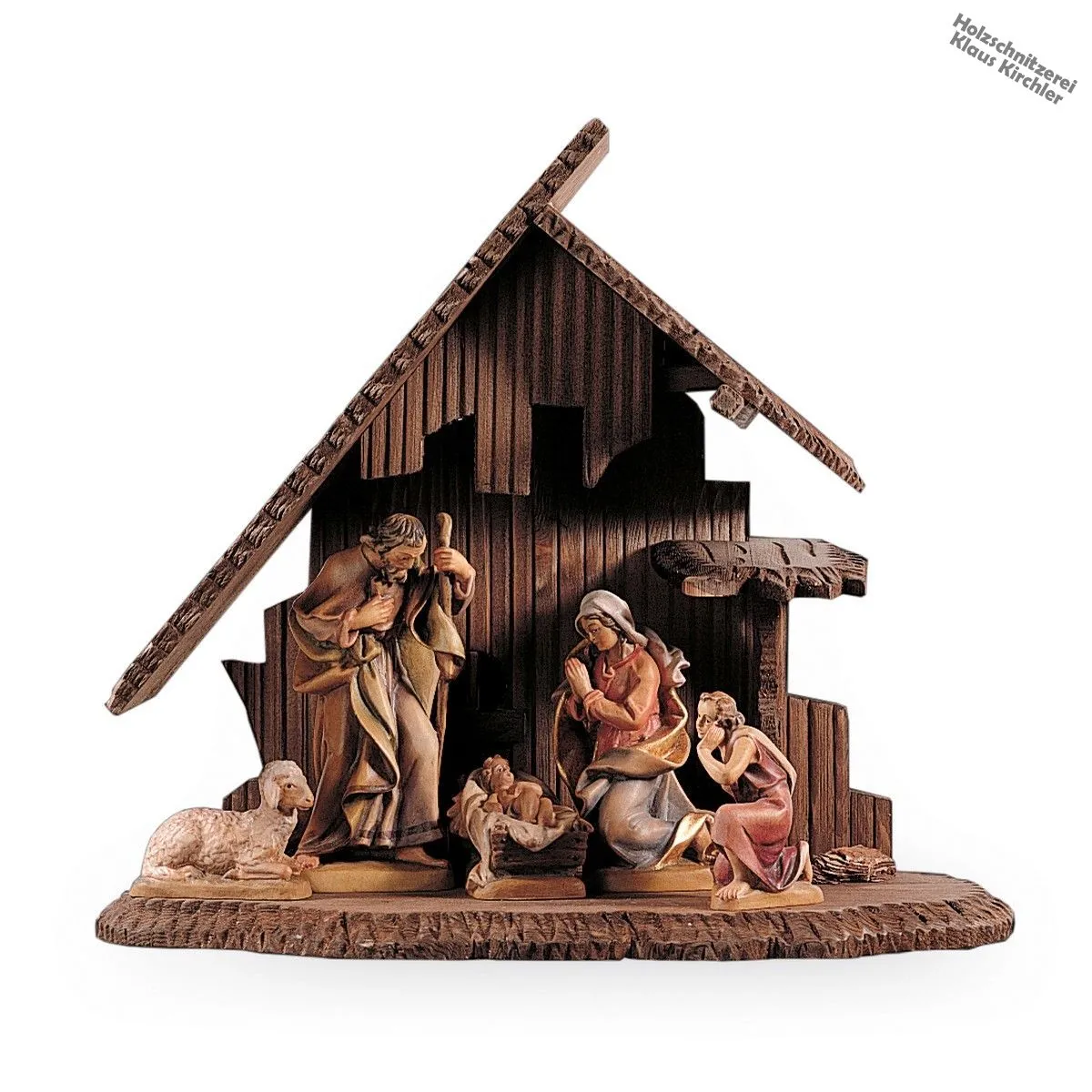 Hl. Familie + Bub + Schaf und Stall