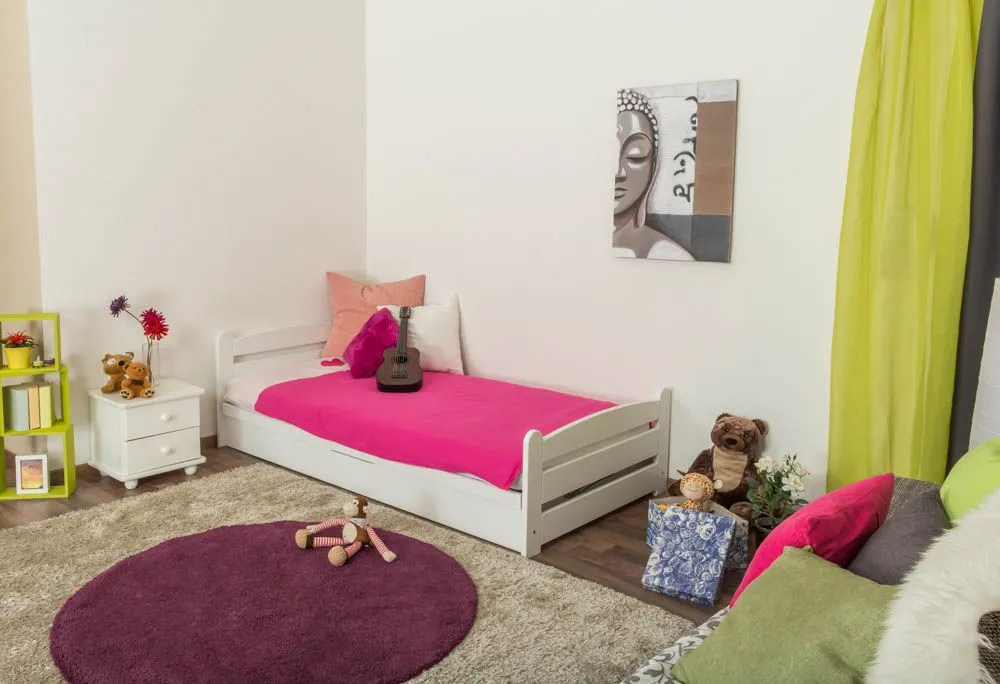 Jugendbett / Funktionsbett Kiefer massiv Vollholz weiß lackiert 92, inkl. Lattenrost - Liegefläche 90 x 200 cm