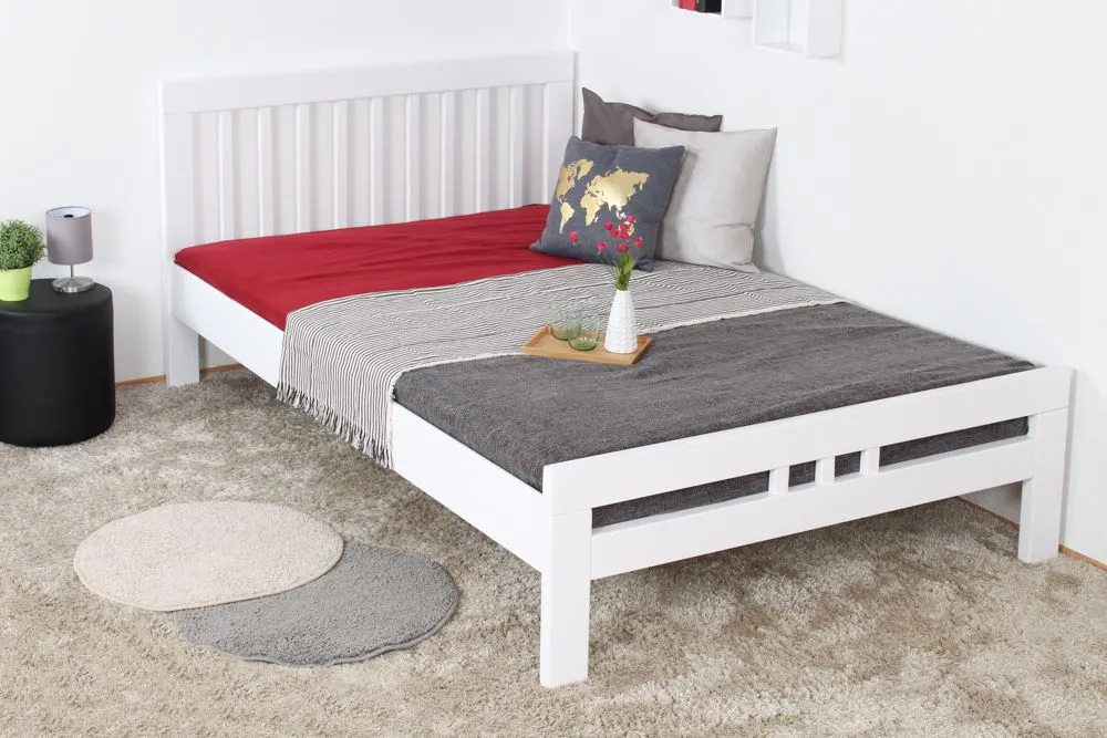 "Easy Premium Line" Doppelbett K8 in Überlänge 140 x 220 cm, Buche Vollholz massiv weiß lackiert