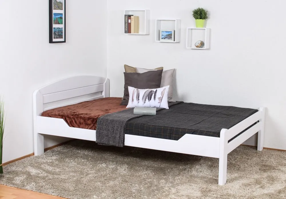 Einzelbett / Gästebett "Easy Premium Line" K5, 140 x 200 cm Buche Vollholz massiv weiß lackiert