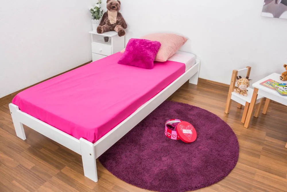 Einzelbett / Gästebett Kiefer Vollholz massiv weiß lackiert A10, inkl. Lattenrost - Abmessung 90 x 200 cm