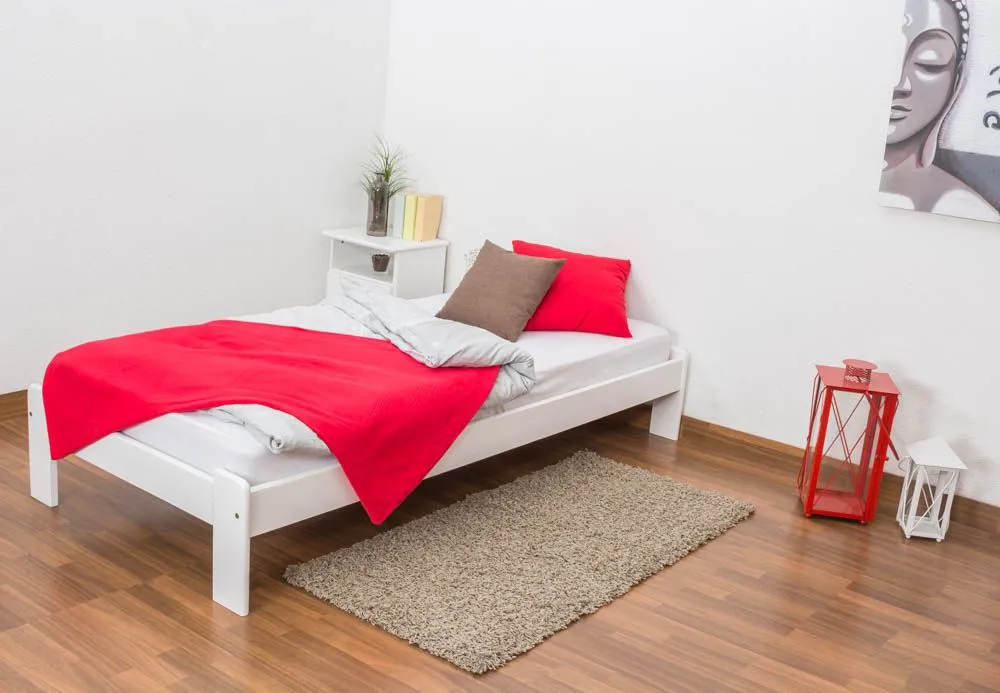 Futonbett / Massivholzbett Kiefer Vollholz massiv weiß lackiert A10, inkl. Lattenrost - Abmessung 90 x 200 cm