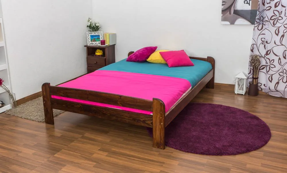 Kinderbett / Jugendbett Kiefer Vollholz massiv Nussfarben A11, inkl. Lattenrost - Abmessung 140 x 200 cm