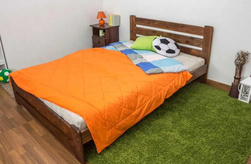 Kinderbett / Jugendbett Kiefer Vollholz massiv Nussfarben A24, inkl. Lattenrost - Abmessung 140 x 200 cm