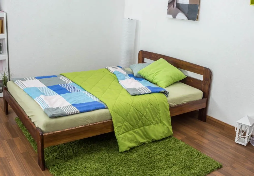 Kinderbett / Jugendbett Kiefer Vollholz massiv Nussfarben A5, inkl. Lattenrost - Abmessung 140 x 200 cm