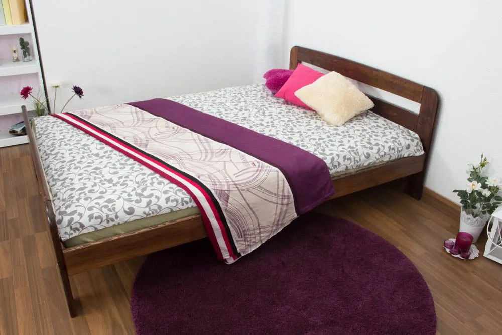 Kinderbett / Jugendbett Kiefer Vollholz massiv Nussfarben A6, inkl. Lattenrost - Abmessung 140 x 200 cm