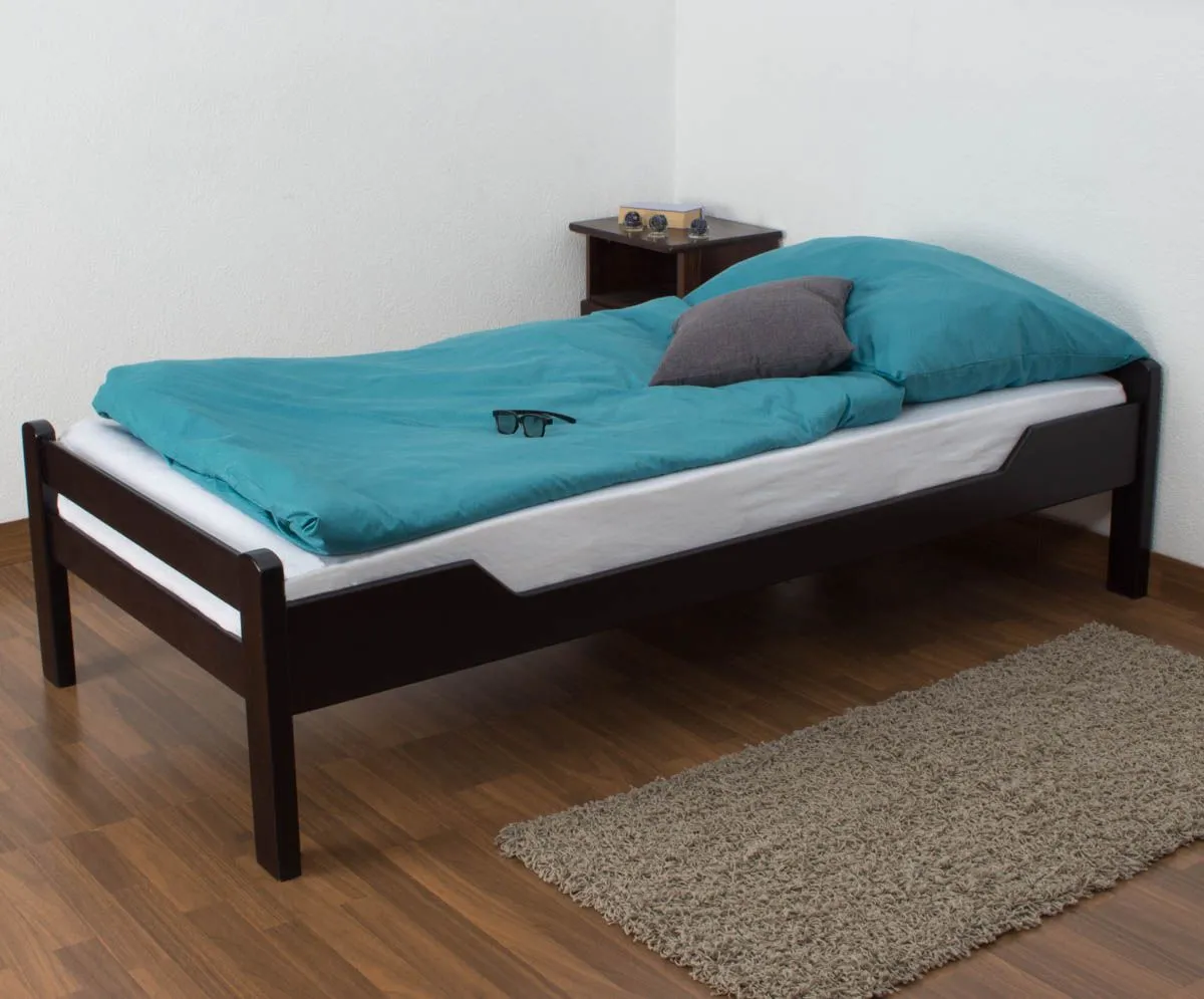 Einzelbett "Easy Premium Line" K1/1n, Buche Vollholz massiv Schokobraun - Maße: 90 x 200 cm