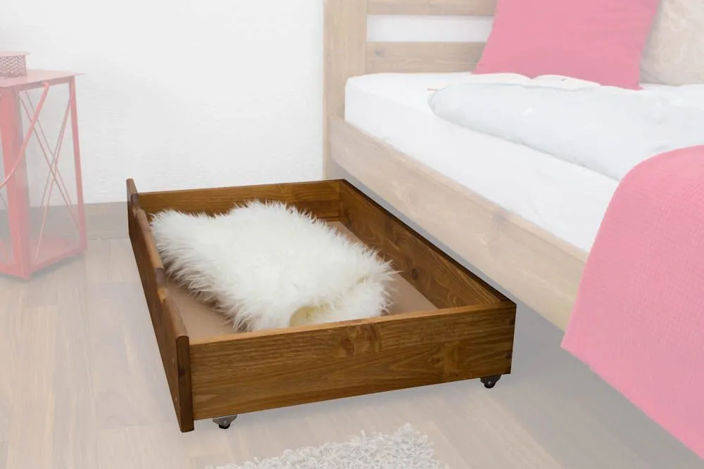 Schublade für Bett - Kiefer Vollholz massiv Eichefarben 001 - Abmessung 18,50 x 97,50 x 57 cm (H x B x T)